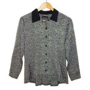 Stitches Vintage Bloe Size 10 Grey Button Down Long-sleeve Bow Geometric